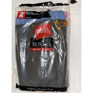 2002 Hanes Knit Boxers 2 Pack Size S 30-32 NOS Vintage Sealed USA Blue Gray